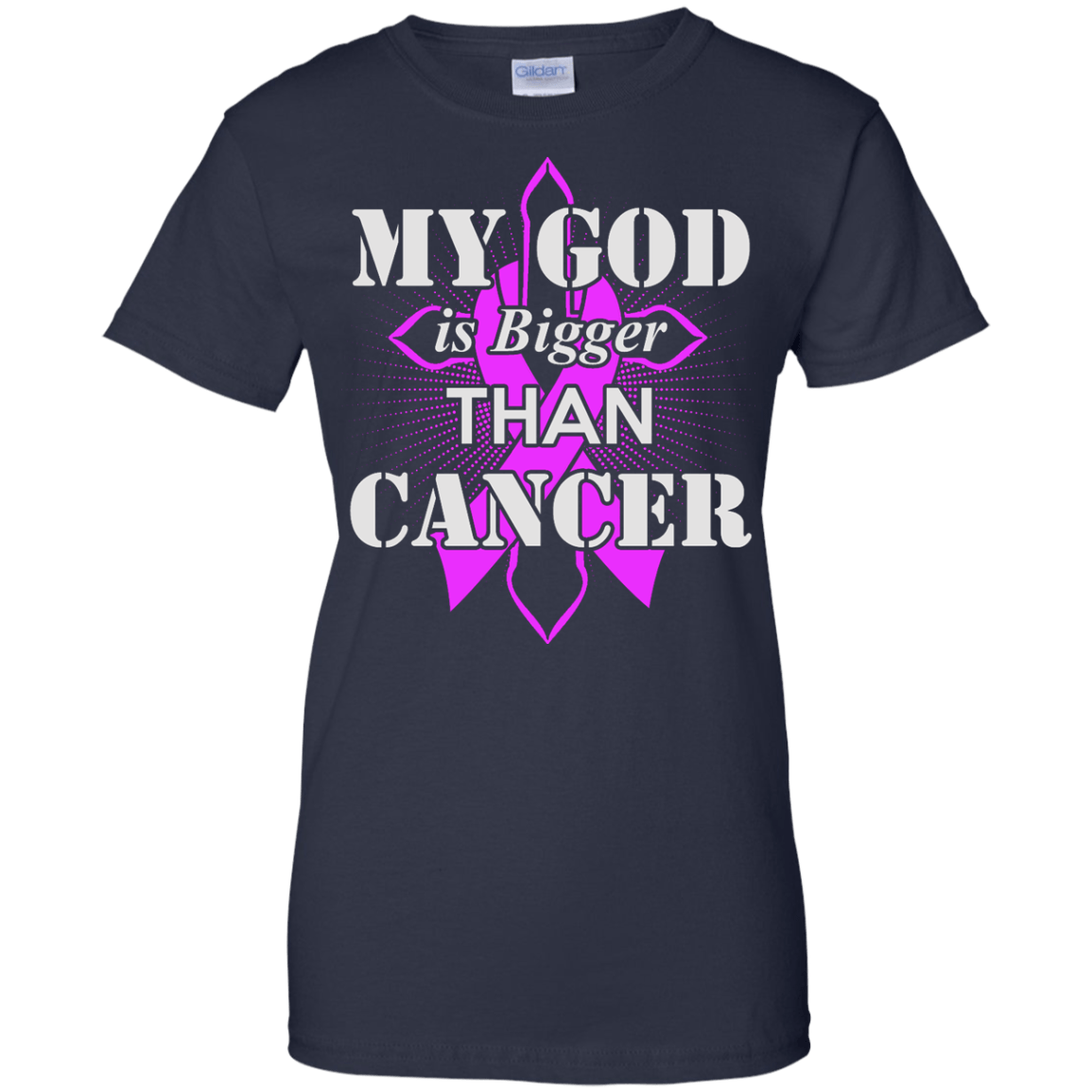 My God Is Bigger Than Cancer Purple Awareness Ribbon-T-Shirt & Hoodie-Women's T-Shirt-Navy