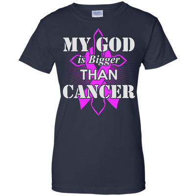My God Is Bigger Than Cancer Purple Awareness Ribbon-T-Shirt & Hoodie-Women's T-Shirt-Navy