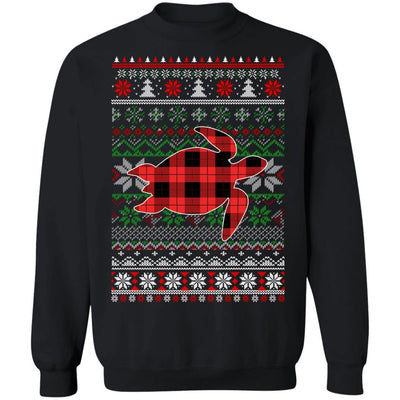 Turtle Red Plaid Ugly Christmas Sweater Funny Gifts-T-Shirt & Sweatshirt-Crewneck Sweatshirt-Black
