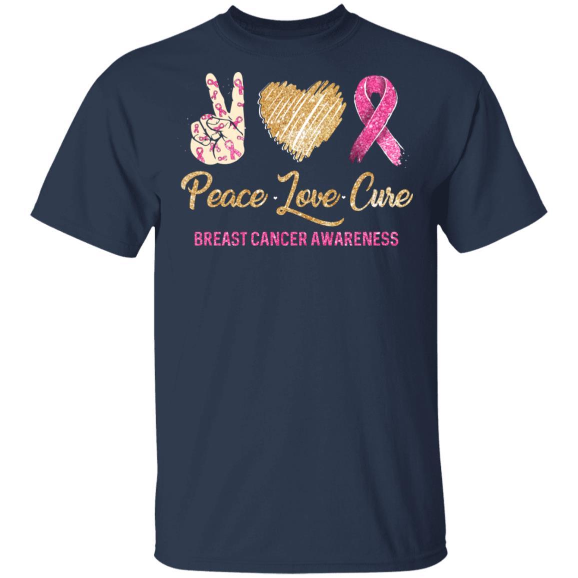 Peace Love Cure Breast Cancer Awareness-T-Shirt & Hoodie-Classic T-Shirt-Navy