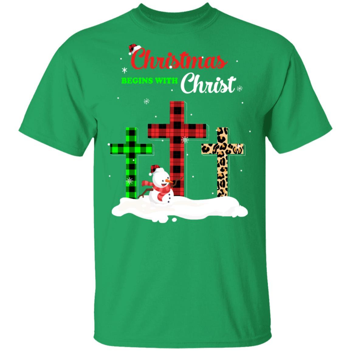 Christmas Begins With Christ Cross Buffalo Plaid Xmas Gift-T-Shirt & Sweatshirt-Classic T-Shirt-Irish Green