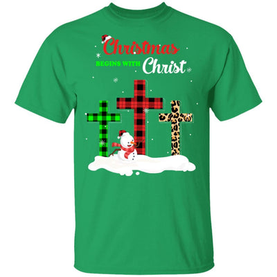 Christmas Begins With Christ Cross Buffalo Plaid Xmas Gift-T-Shirt & Sweatshirt-Classic T-Shirt-Irish Green