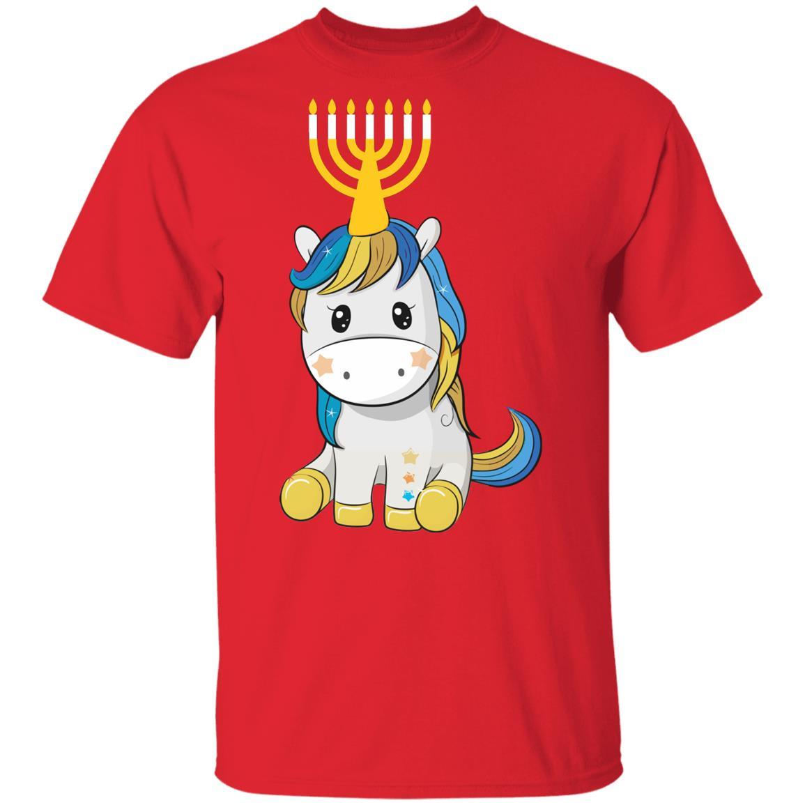Funny Jewish Unicorn Menorah Kids Girl Hanukkah Youth-Youth Shirt-Youth T-Shirt-Red