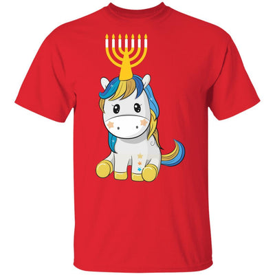 Funny Jewish Unicorn Menorah Kids Girl Hanukkah Youth-Youth Shirt-Youth T-Shirt-Red