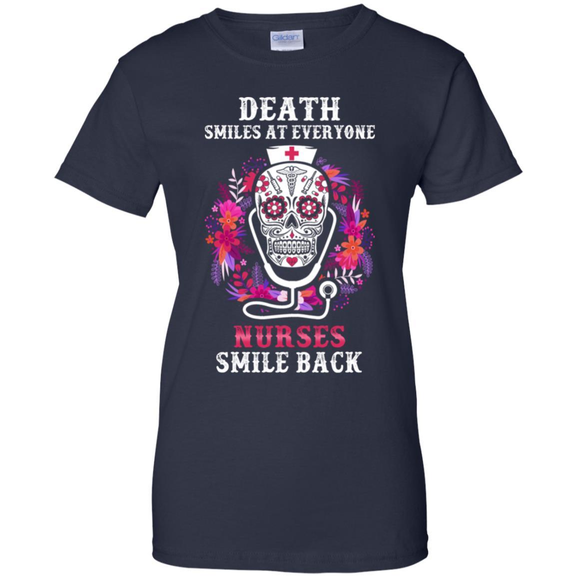 Death Smiles At Everyone Nurses Smile Back-T-Shirt & Tank Top-Women's T-Shirt-Navy
