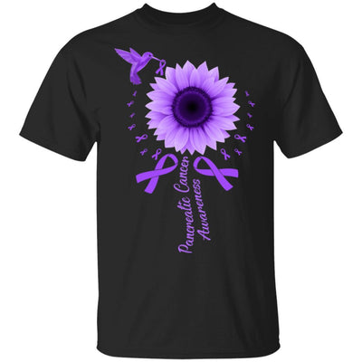 Hummingbird Sunflower Purple Ribbon Pancreatic Cancer Awareness-T-Shirt & Hoodie-Classic T-Shirt-Black