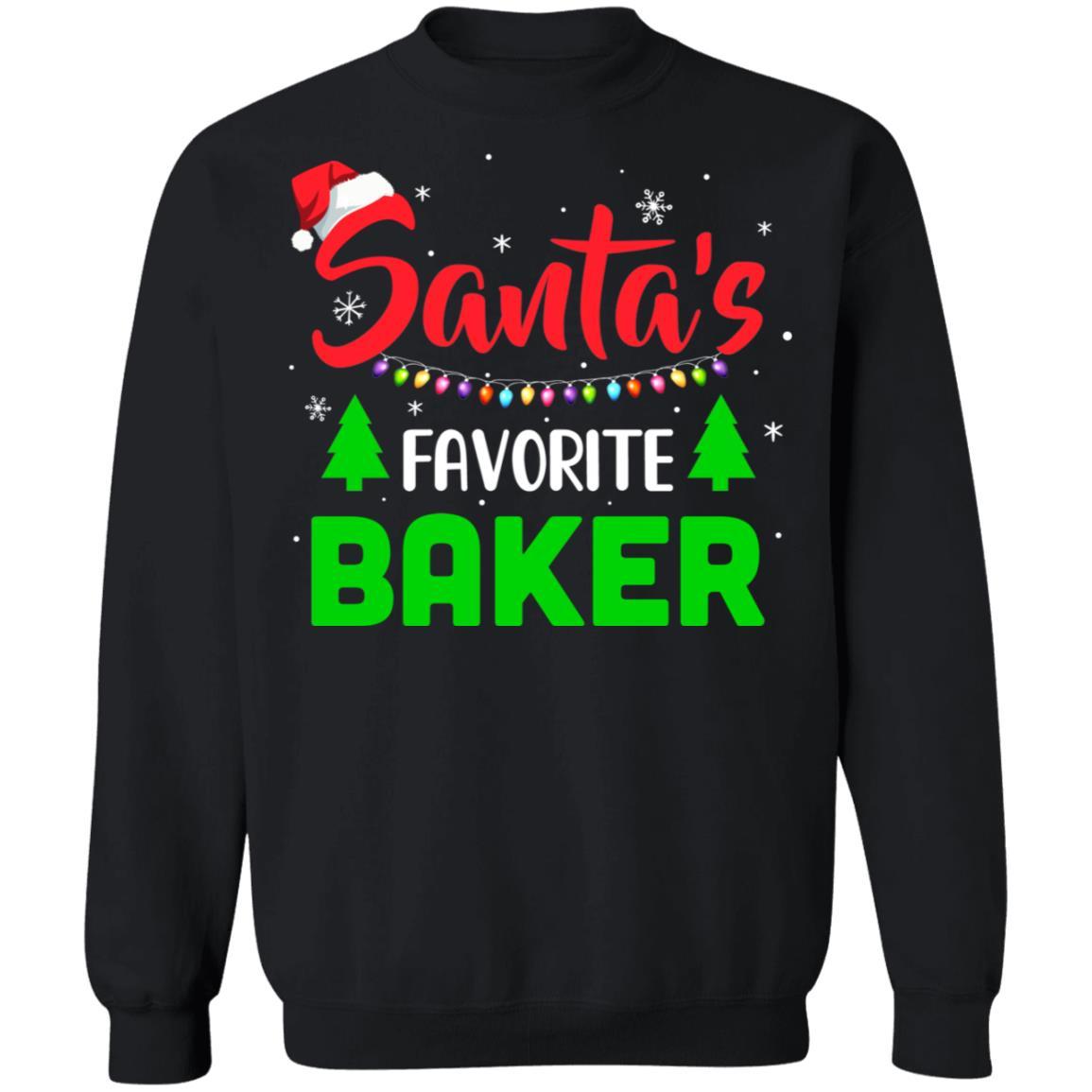 Santa's Favorite Baker Funny Christmas Xmas Gifts-T-Shirt & Sweatshirt-Crewneck Sweatshirt-Black
