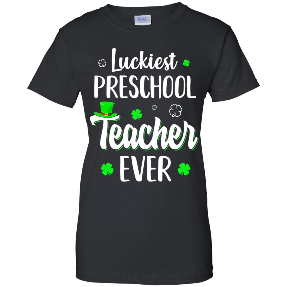 Luckiest Preschool Teacher Ever Irish St Patricks Day-T-Shirt & Hoodie-Women's T-Shirt-Black