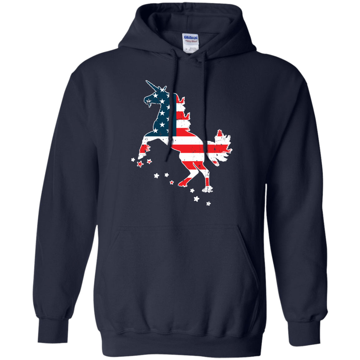 Unicorn Silhouette July of 4th-T-Shirt & Hoodie-Pullover Hoodie-Navy