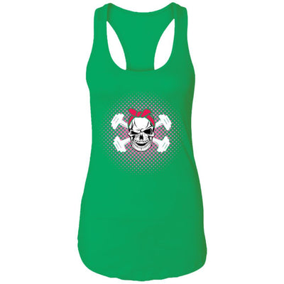 Badass Lifting Strength Training Skull Barbell Fitness-T-Shirt & Tank Top-Women's Ideal Racerback Tank-Kelly Green