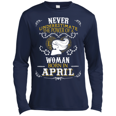 A Woman Born In APRIL-T-Shirt & Hoodie-Long Sleeve T-Shirt-Navy
