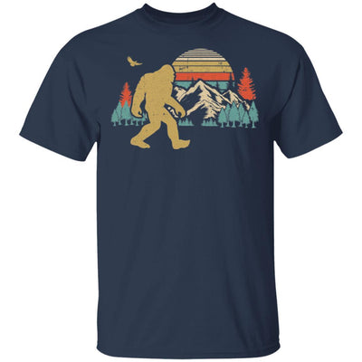 Vintage Retro Bigfoot Silhouette Mountain Sun Believe-T-Shirt & Hoodie-Classic T-Shirt-Navy