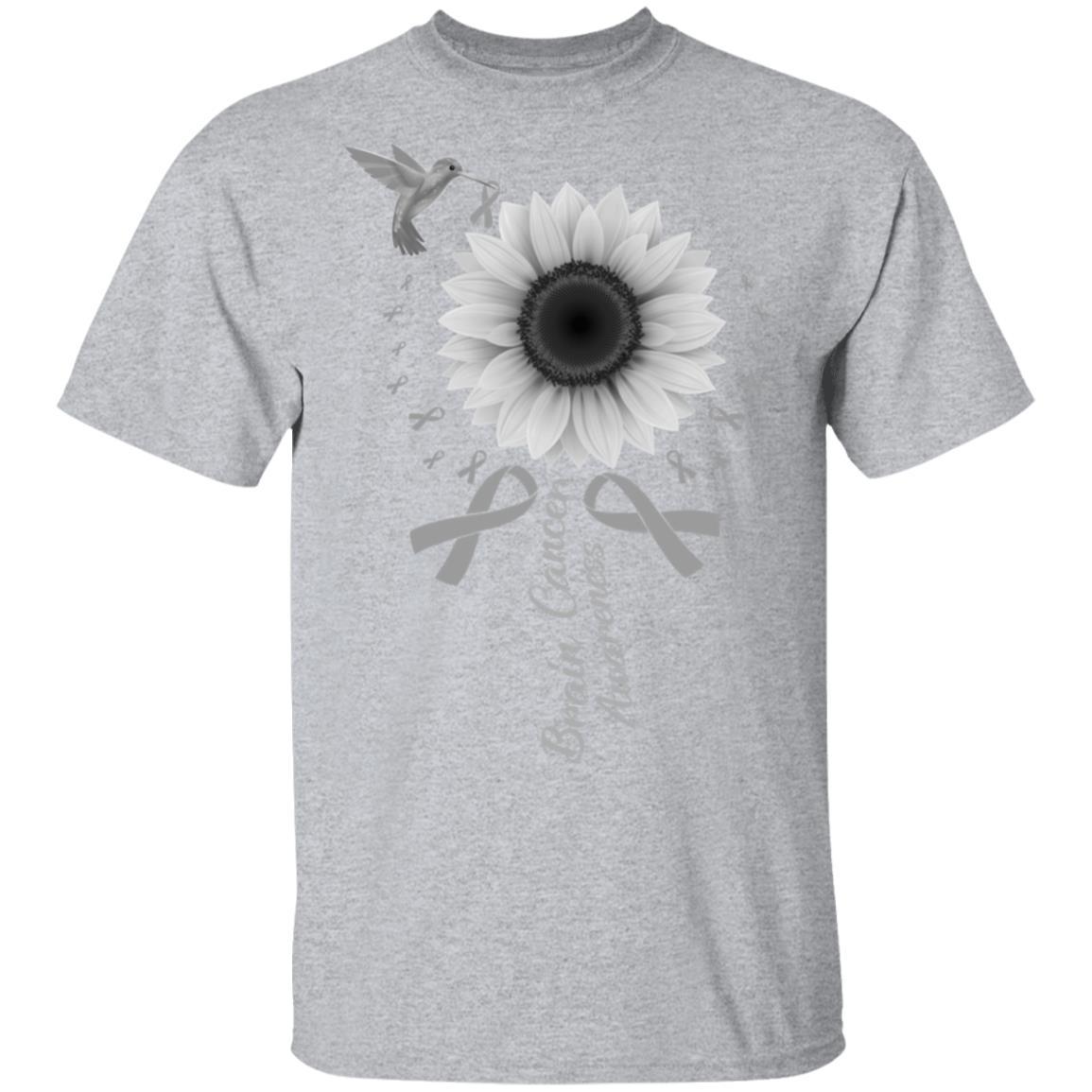 Hummingbird Sunflower Gray Ribbon Brain Cancer Awareness-T-Shirt & Hoodie-Classic T-Shirt-Sport Grey