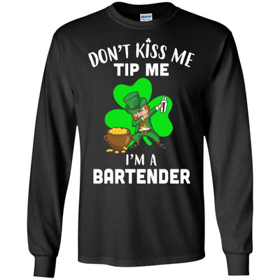 Funny Don't Kiss Me Tip Me I'm A Bartender St Patrick Day-T-Shirt & Hoodie-Long Sleeve T-Shirt-Black