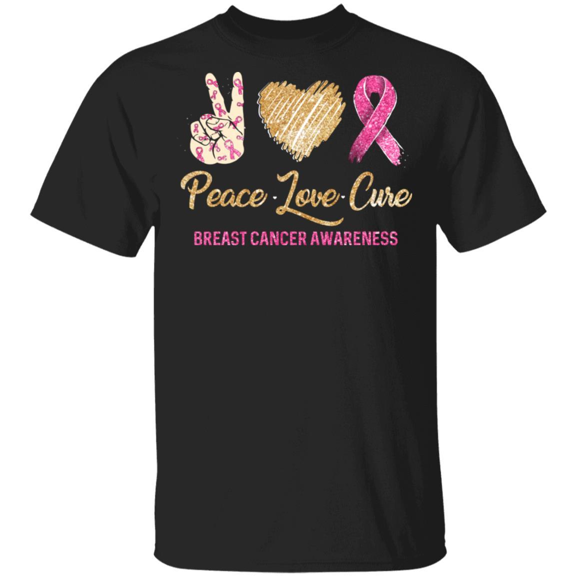 Peace Love Cure Breast Cancer Awareness-T-Shirt & Hoodie-Classic T-Shirt-Black