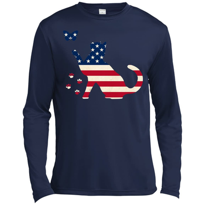 Meowica Cat American Flag 4th of July-T-Shirt & Hoodie-Long Sleeve T-Shirt-Navy
