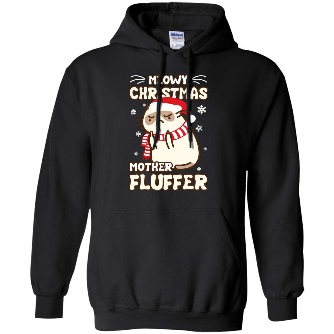 Meowy Christmas Mother Fluffer T Shirt-T-Shirt & Hoodie-Pullover Hoodie-Black
