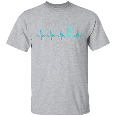 Ovarian Cancer Awareness Teal Ribbon Heartbeat-T-Shirt & Hoodie-Classic T-Shirt-Sport Grey