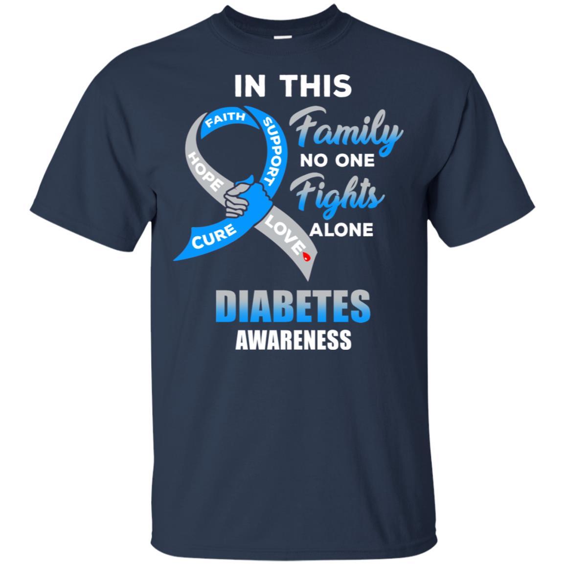 In This Family No One Fights Alone Diabetes Awareness-T-Shirt & Hoodie-Classic T-Shirt-Navy