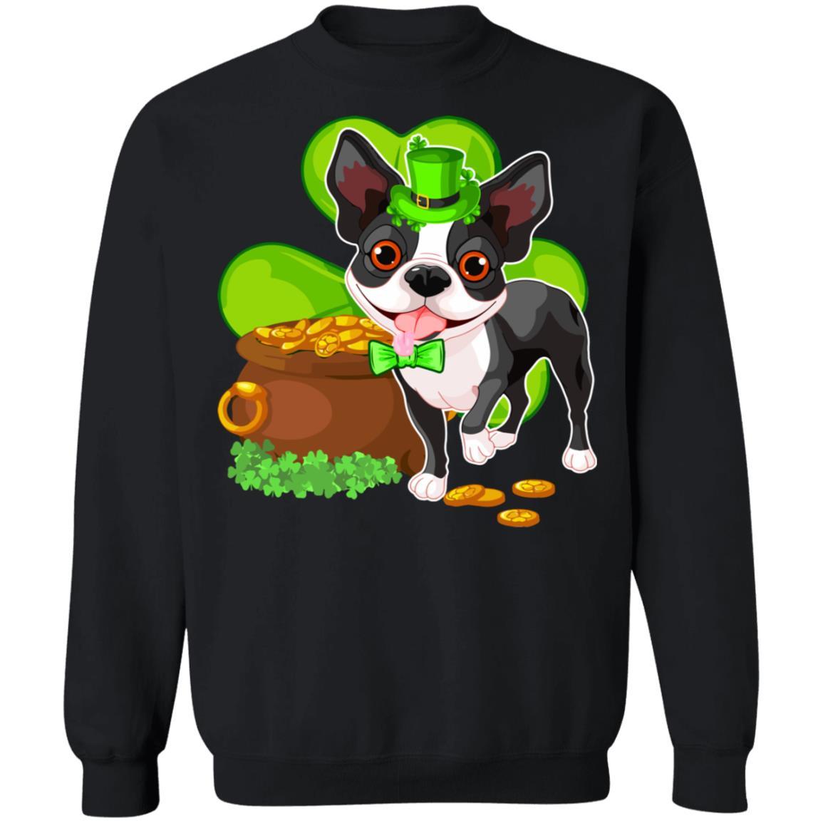 Boston St Patrick's Day Irish Dog Lover Funny Gifts-T-Shirt & Hoodie-Crewneck Sweatshirt-Black