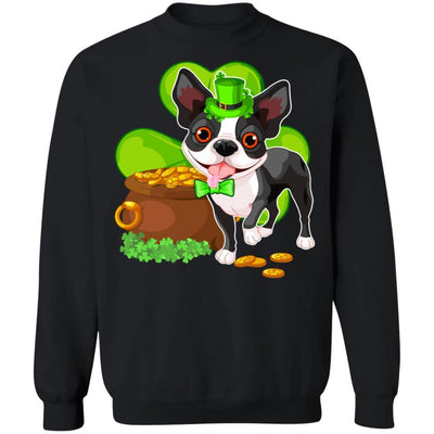 Boston St Patrick's Day Irish Dog Lover Funny Gifts-T-Shirt & Hoodie-Crewneck Sweatshirt-Black