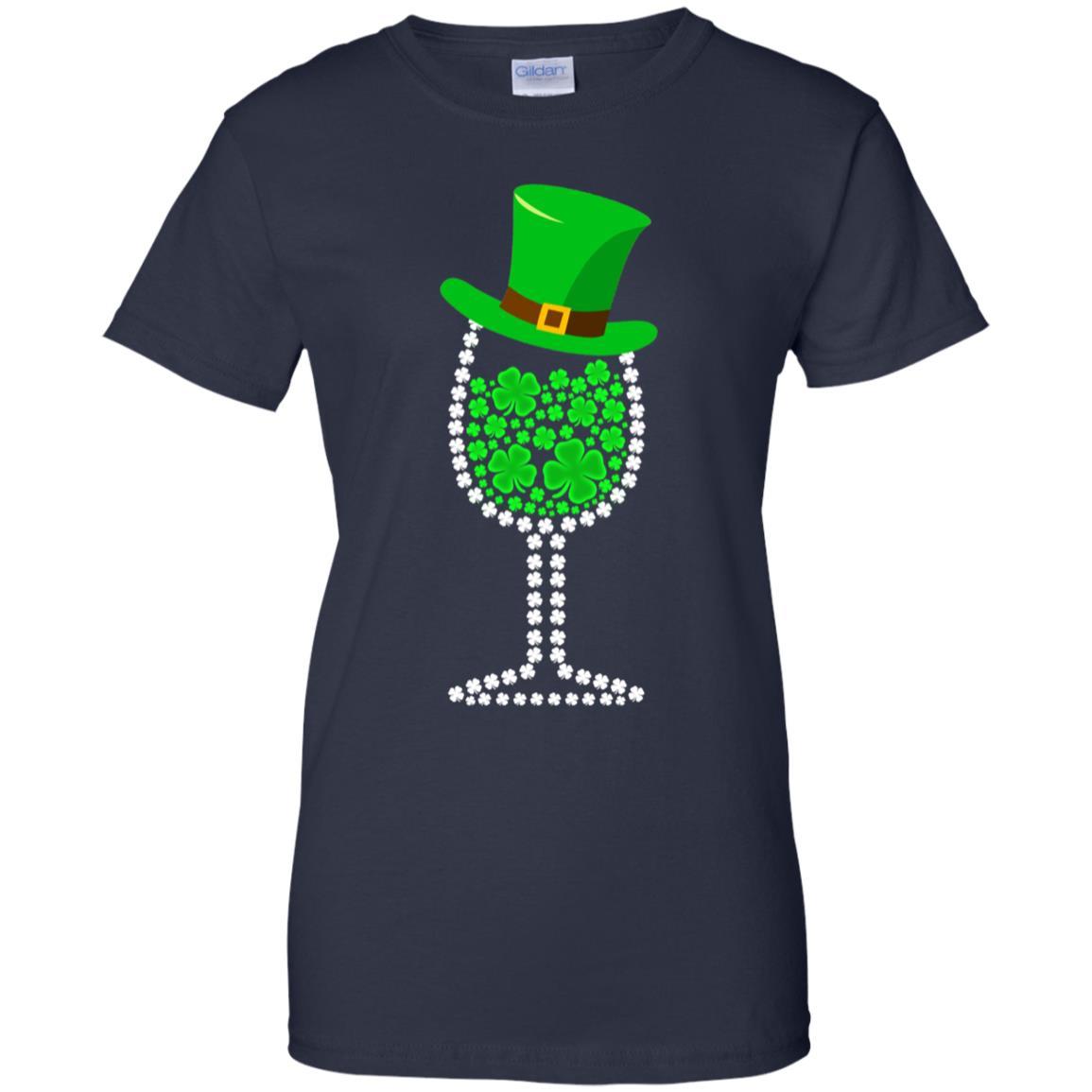 Shamrock Wine Glass Top Hat St Patrick's Day Gift-T-Shirt & Hoodie-Women's T-Shirt-Navy