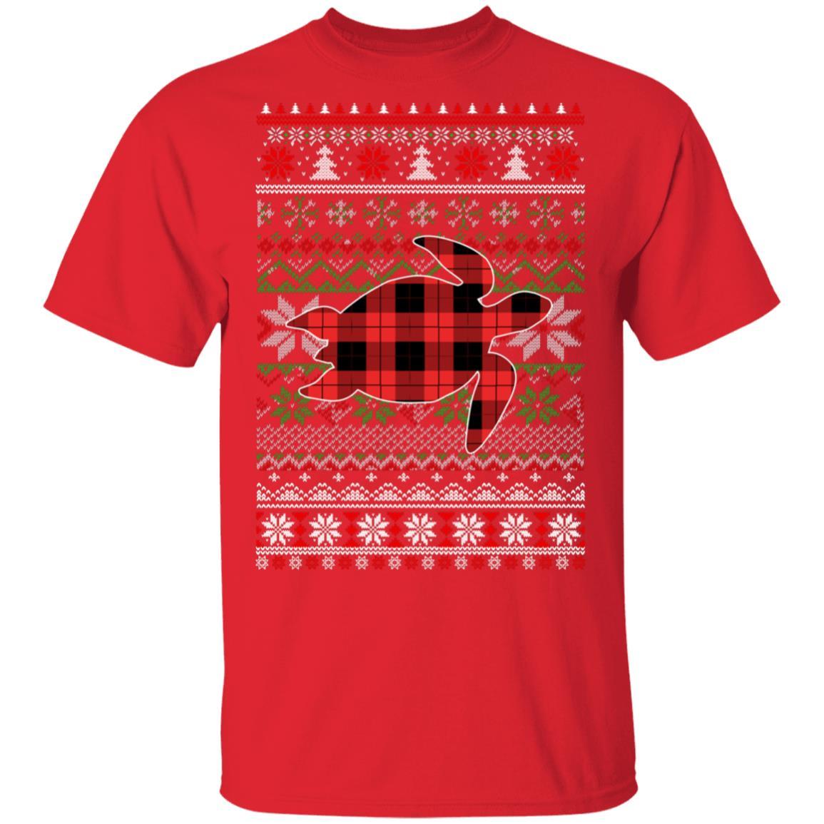 Turtle Red Plaid Ugly Christmas Sweater Funny Gifts-T-Shirt & Sweatshirt-Classic T-Shirt-Red