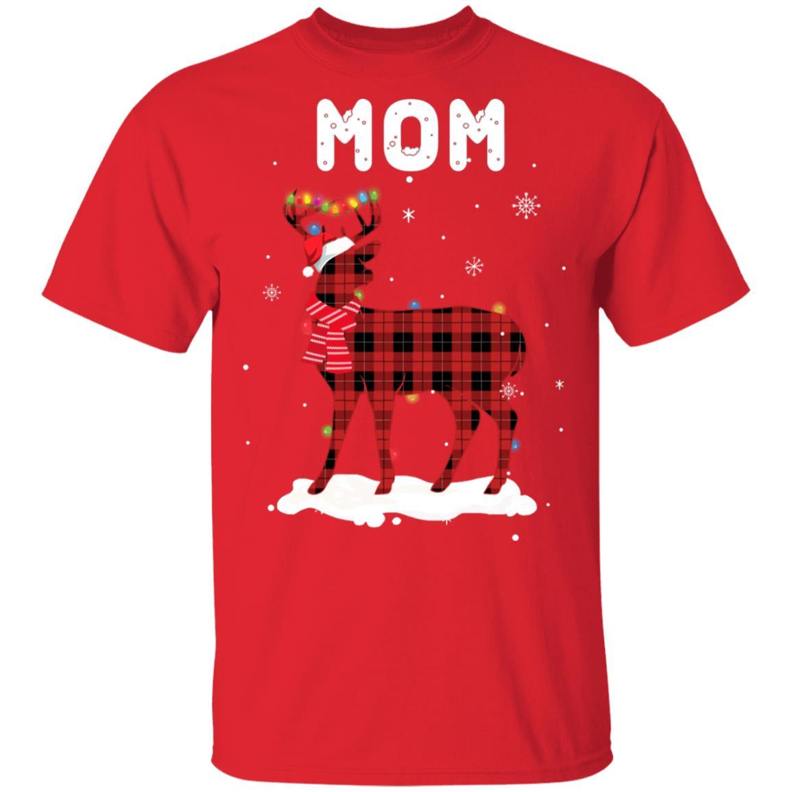 Mom Deer Red Plaid Christmas Family Matching Pajamas-T-Shirt & Sweatshirt-Classic T-Shirt-Red