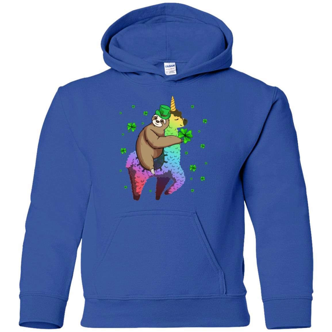 Leprechaun Sloth Riding Llama Unicorn St Patricks Day Youth-Youth Shirt-Youth Pullover Hoodie-Royal