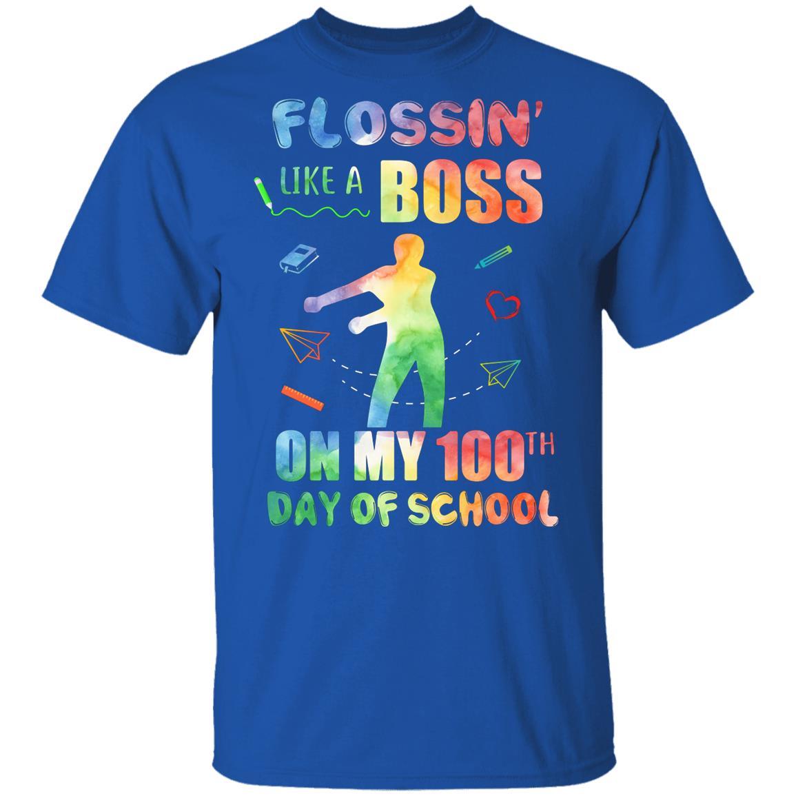 Flossin Like Boss 100 Day Of School Teacher Gift Youth-Youth Shirt-Youth T-Shirt-Royal