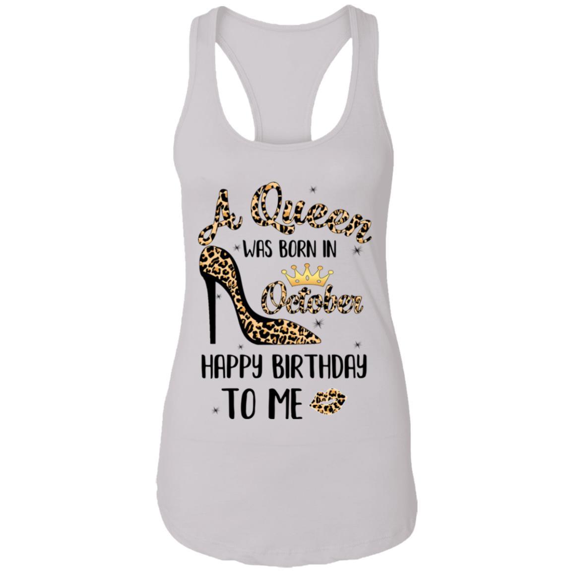 Born In October Girl Leopard High Heels Birthday Women Gift-T-Shirt & Tank Top-Women's Ideal Racerback Tank-White