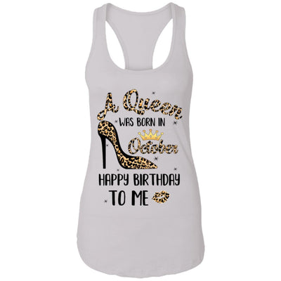 Born In October Girl Leopard High Heels Birthday Women Gift-T-Shirt & Tank Top-Women's Ideal Racerback Tank-White