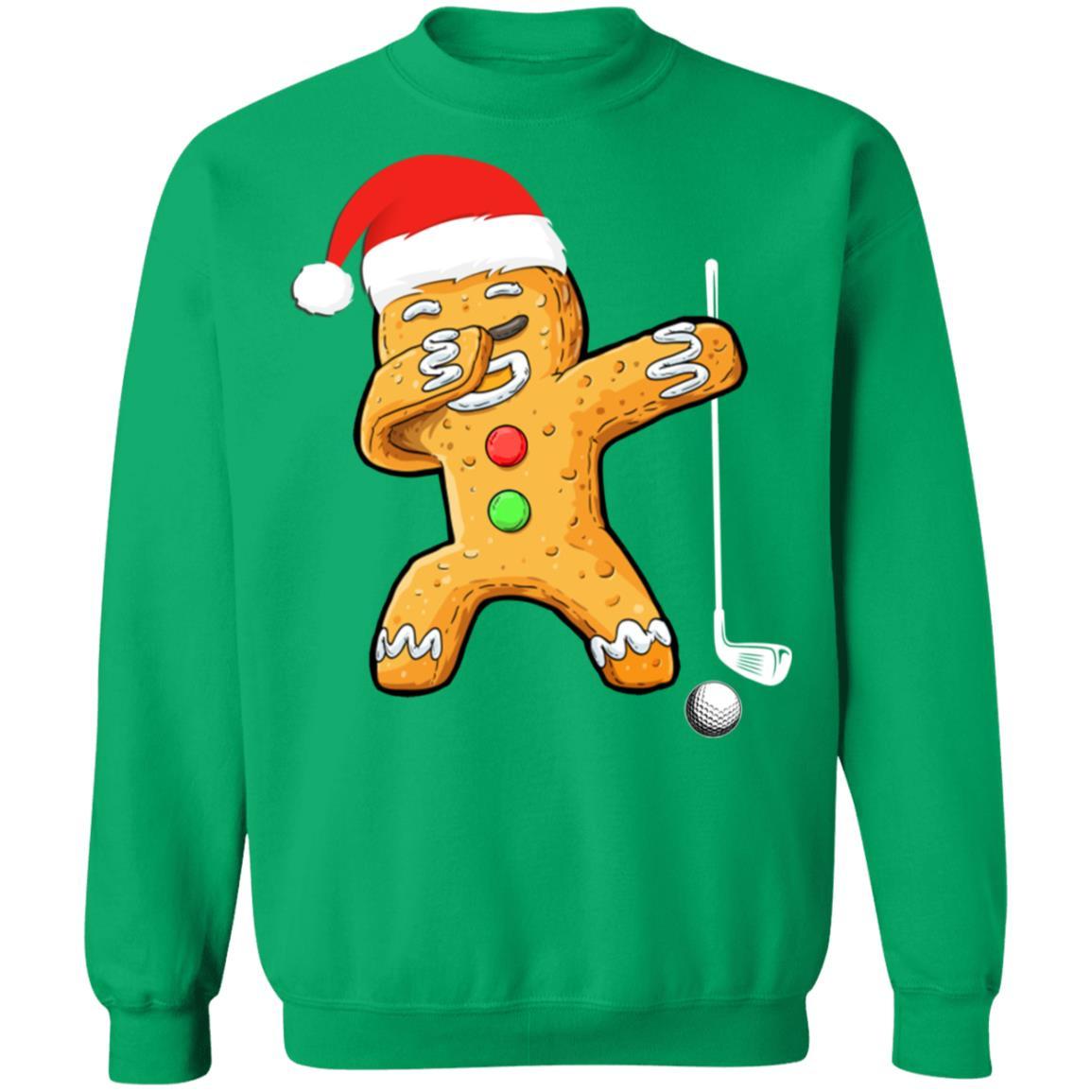 Dabbing Gingerbread Santa Golf Christmas Pajama Gifts-T-Shirt & Sweatshirt-Crewneck Sweatshirt-Irish Green