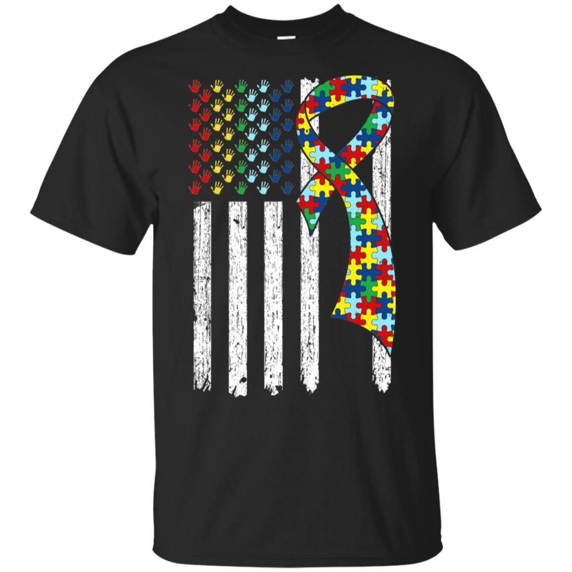 Support Autism Awareness American Flag-T-Shirt & Hoodie-Classic T-Shirt-Black