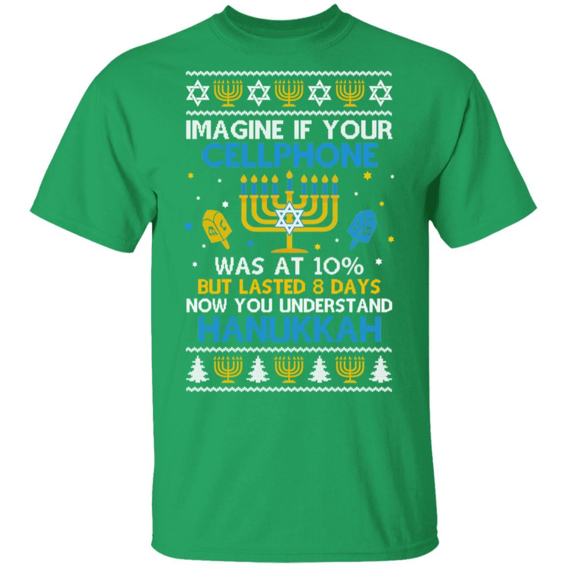 Funny Hanukkah Chanukah Cellphone Menorah Ugly Sweater-T-Shirt & Sweatshirt-Classic T-Shirt-Irish Green