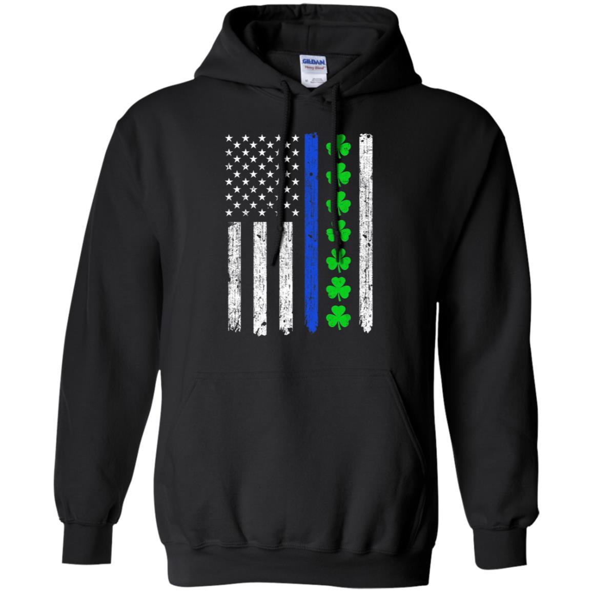 Thin Blue Line Shamrock Irish St Patricks Day Police-T-Shirt & Hoodie-Pullover Hoodie-Black