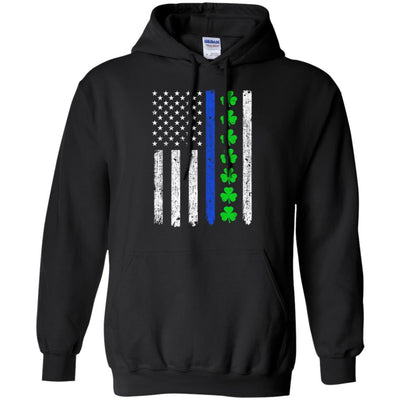 Thin Blue Line Shamrock Irish St Patricks Day Police-T-Shirt & Hoodie-Pullover Hoodie-Black