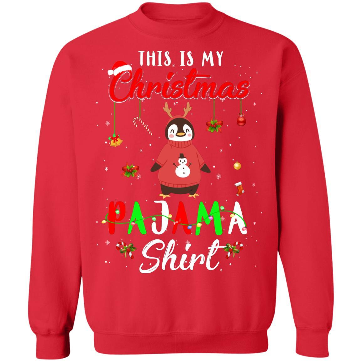 This Is My Christmas Pajama Penguin Christmas Gifts-T-Shirt & Sweatshirt-Crewneck Sweatshirt-Red