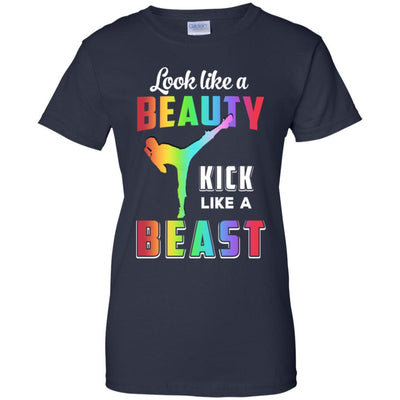 Look Like Beauty Kick Like Beast Women Kickboxing Gift-T-Shirt & Tank Top-Women's T-Shirt-Navy