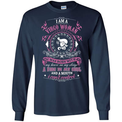 I Am A Virgo Woman I Was Born With My Heart On My Sleeve-T-Shirt & Hoodie-Long Sleeve T-Shirt-Navy