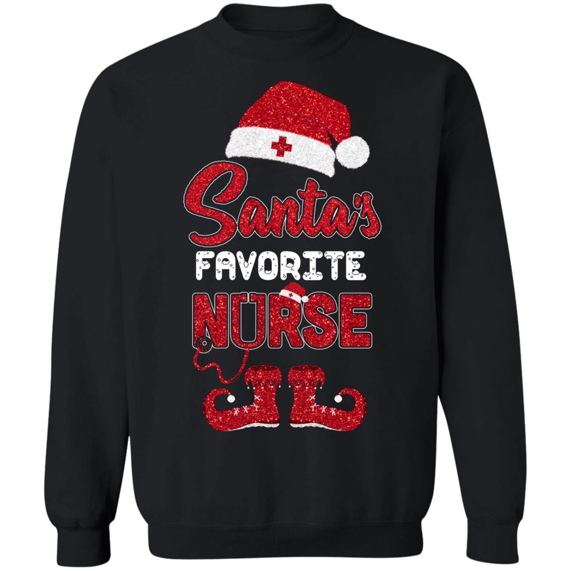 Santa's Favorite Nurse Christmas-T-Shirt & Sweatshirt-Crewneck Sweatshirt-Black
