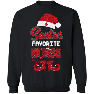 Santa's Favorite Nurse Christmas-T-Shirt & Sweatshirt-Crewneck Sweatshirt-Black