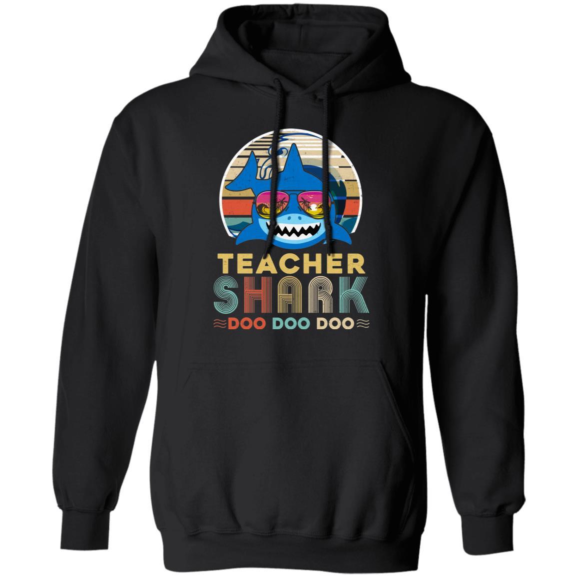 Retro Vintage Teacher Shark Doo Doo Doo-T-Shirt & Hoodie-Pullover Hoodie-Black