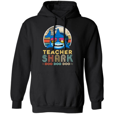 Retro Vintage Teacher Shark Doo Doo Doo-T-Shirt & Hoodie-Pullover Hoodie-Black