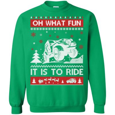 Jeep Sweater Christmas Oh What Fun It Is To Ride-T-Shirt & Hoodie-Crewneck Sweatshirt-Irish Green
