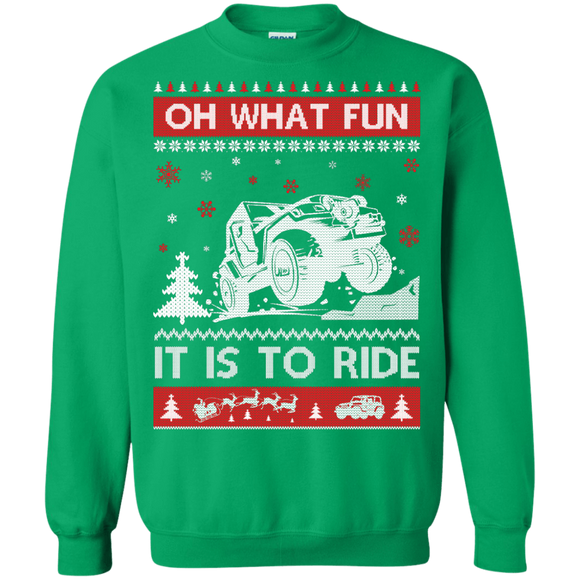 Jeep Sweater Christmas Oh What Fun It Is To Ride-T-Shirt & Hoodie-Crewneck Sweatshirt-Irish Green