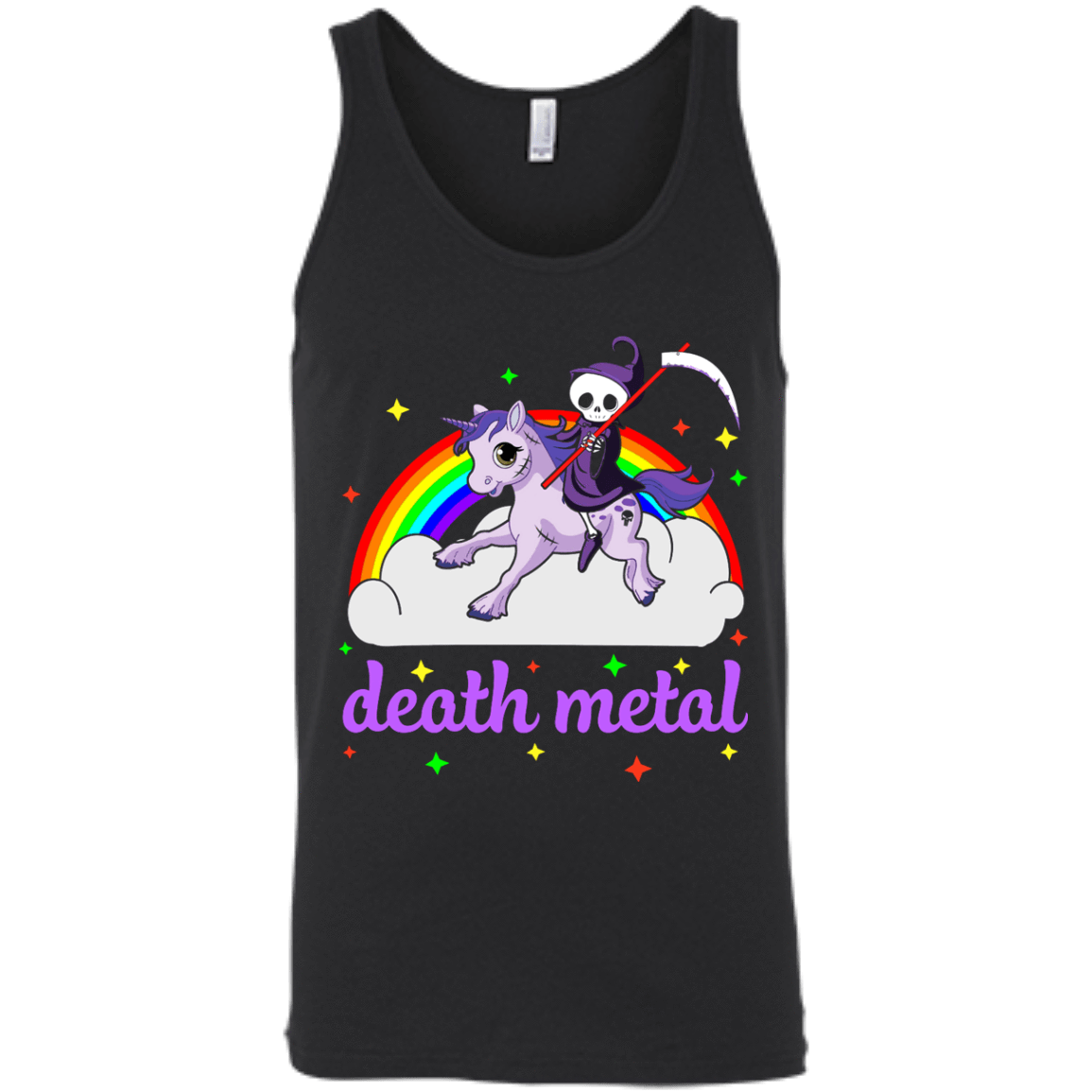 Rainbow Death Metal Rocker Unicorn-T-Shirt & Hoodie-Unisex Tank-Black