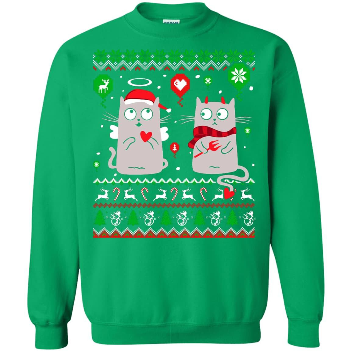 Halo Halo Christmas Cat Lover-T-Shirt & Hoodie-Crewneck Sweatshirt-Irish Green