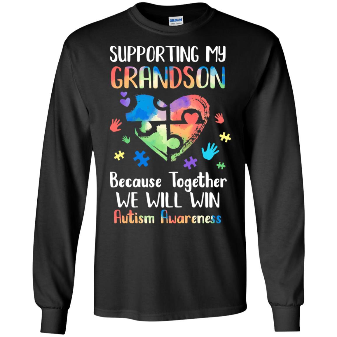 Supporting My Grandson Puzzle Autism Awareness Month-T-Shirt & Hoodie-Long Sleeve T-Shirt-Black