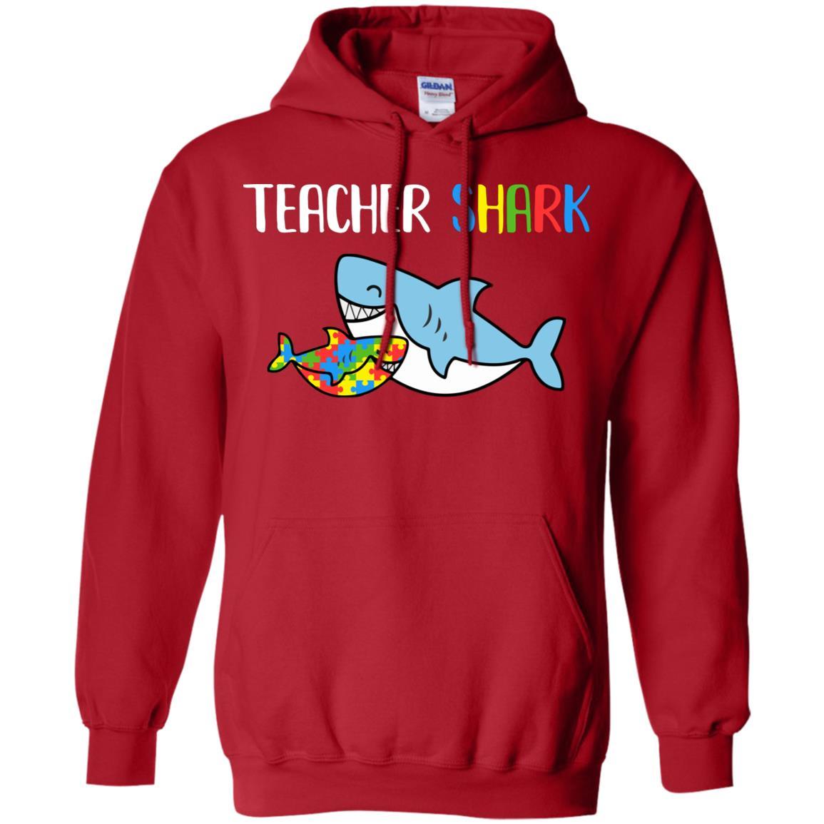 Teacher Shark Support Autism Awareness For Child-T-Shirt & Hoodie-Pullover Hoodie-Red